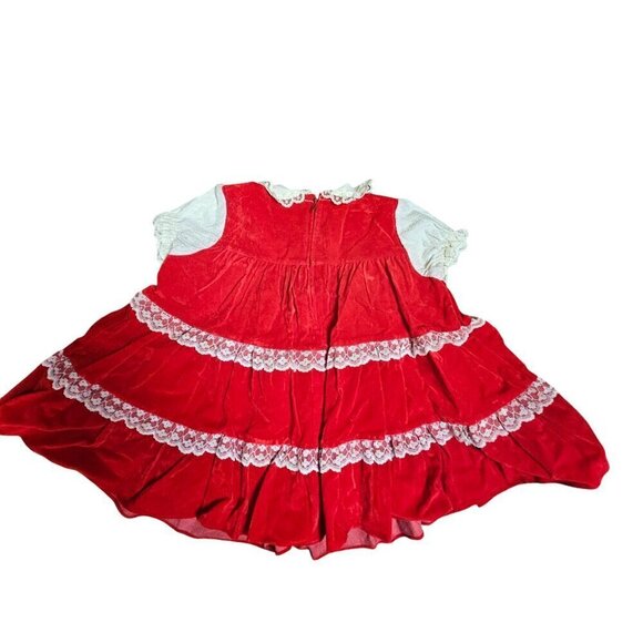 VTG Sears Winnie the Pooh Rayon Tiered Ruffle Lace Dress Party Velvet Red Size L - Picture 7 of 9